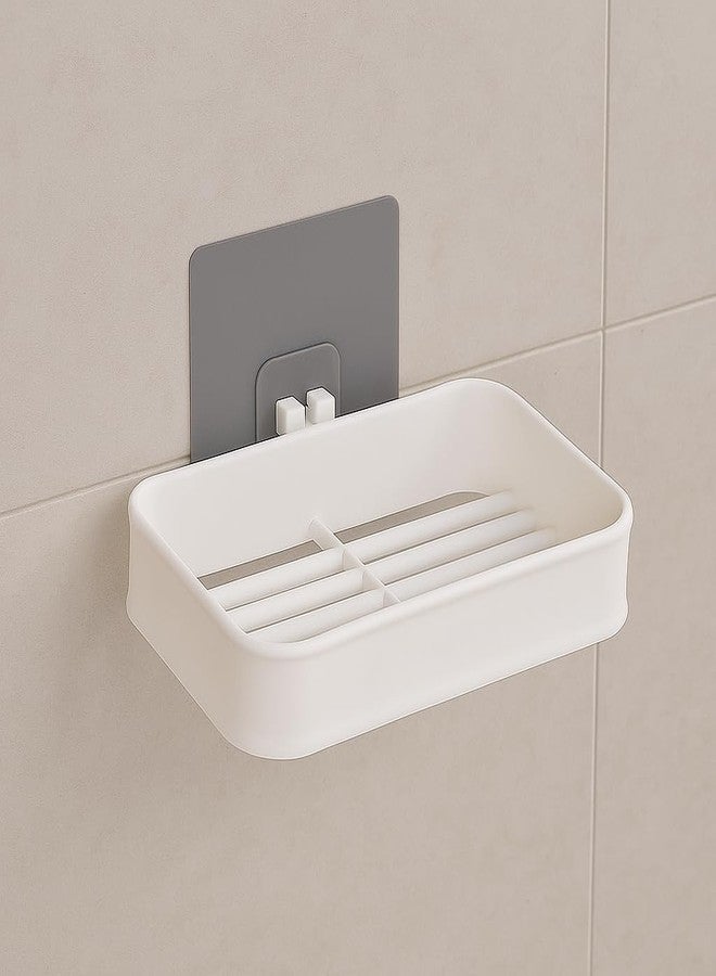 Pathavi Plastic Soap Dish Holder with Drainage Slots - Rectangular Self-Draining Soap Tray for Bathroom & Kitchen Sink, Non-Slip, Durable & Easy to Clean (White) | Pack of 6 - Image 3